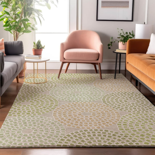 HomeRoots 8' X 10' Stylish Artichoke Green Geometric Area Rug – Machine Washable, Stain Resistant & UV Protected 670091