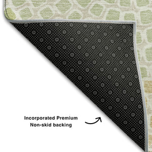 HomeRoots 8' X 10' Stylish Artichoke Green Geometric Area Rug – Machine Washable, Stain Resistant & UV Protected 670091