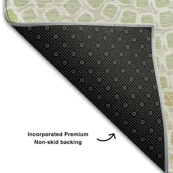 HomeRoots 8' X 10' Stylish Artichoke Green Geometric Area Rug – Machine Washable, Stain Resistant & UV Protected 670091