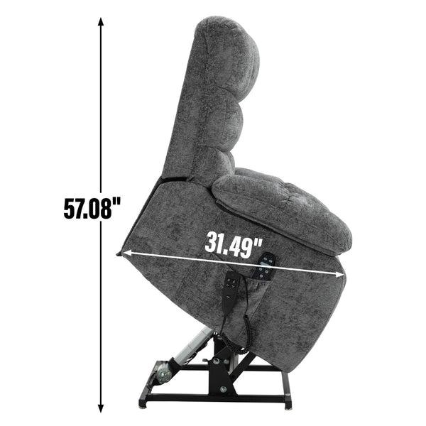 English Elm Lift Power Recliner Chenille Chair Dual Motor Massage Heat 350 Lb Capacity Living Room Grey W3224P288618