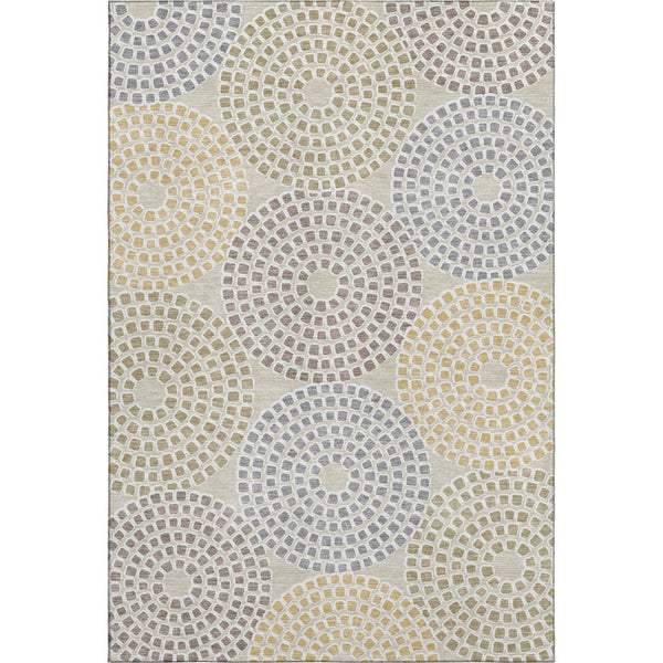 HomeRoots 8' X 10' Beige Gold Gray Geometric Area Rug - Washable, Stain Resistant, UV Protected for Homes 670097