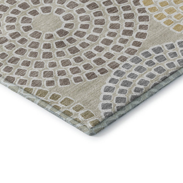 HomeRoots 8' X 10' Beige Gold Gray Geometric Area Rug - Washable, Stain Resistant, UV Protected for Homes 670097