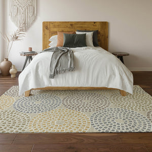 HomeRoots 8' X 10' Beige Gold Gray Geometric Area Rug - Washable, Stain Resistant, UV Protected for Homes 670097