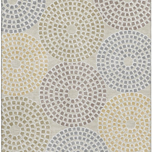 HomeRoots 8' X 10' Beige Gold Gray Geometric Area Rug - Washable, Stain Resistant, UV Protected for Homes 670097