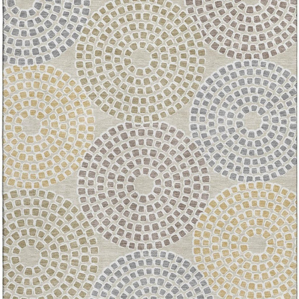 HomeRoots 8' X 10' Beige Gold Gray Geometric Area Rug - Washable, Stain Resistant, UV Protected for Homes 670097