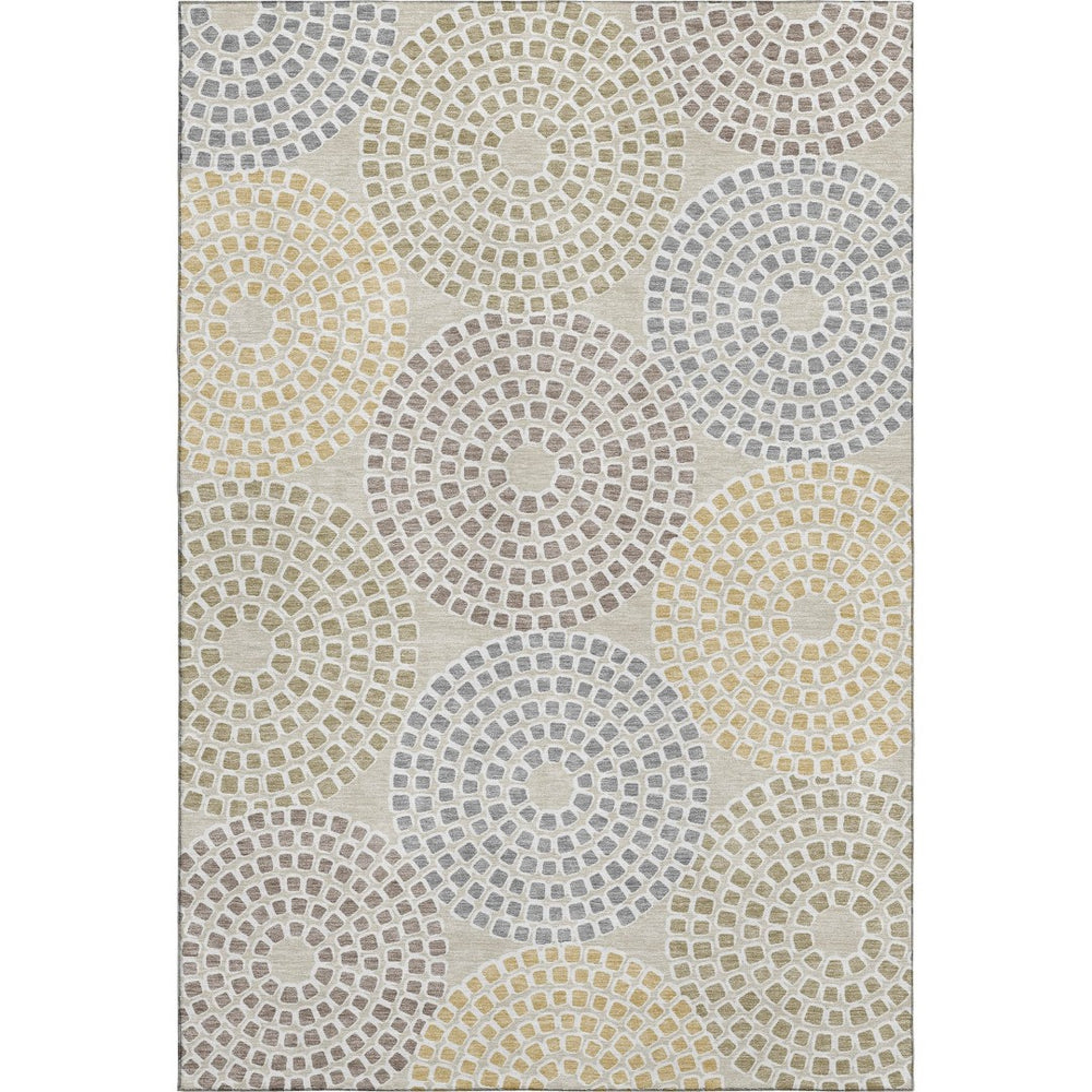 HomeRoots 9' X 12' Stylish Beige Gold Gray Geometric Area Rug - Washable, UV Protected, Durable & Easy Care 670098