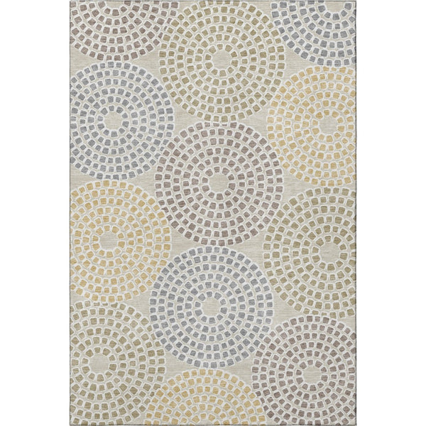 HomeRoots 10' X 14' Beige Gold Gray Geometric Washable Area Rug with UV Protection for Modern Living Spaces 670099