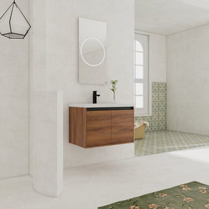 English Elm Levistar 30-Inch Brown Bathroom Vanity With Resin Sink – Stylish Storage For Small Spaces & Easy Assembly W1972P165046