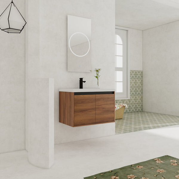 English Elm Levistar 30-Inch Brown Bathroom Vanity With Resin Sink – Stylish Storage For Small Spaces & Easy Assembly W1972P165046