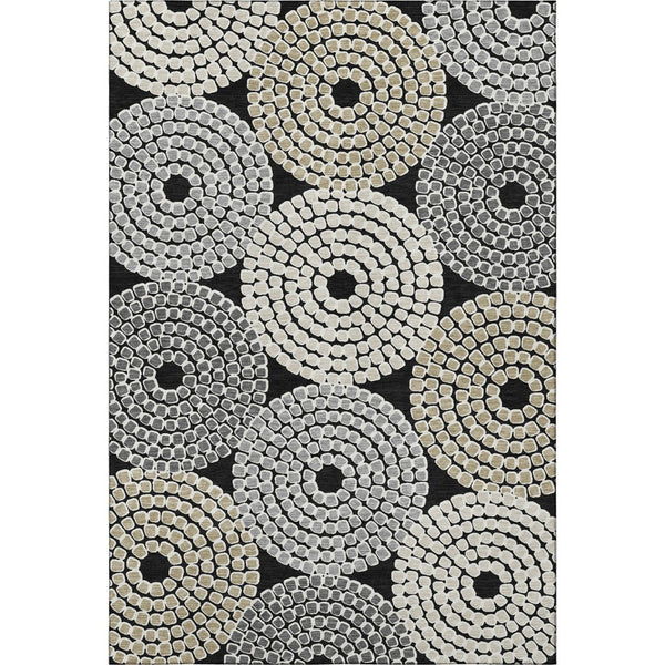 HomeRoots 5' X 8' Stylish Black Beige Ivory Geometric Area Rug – Washable, UV Protected, Easy Care & Durable! 670101