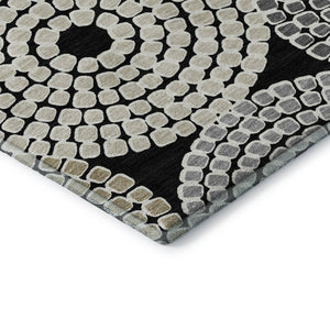 HomeRoots 8' X 10' Geometric Washable Area Rug in Black, Beige & Ivory - UV Protected, Perfect for High-Traffic Spaces 670103