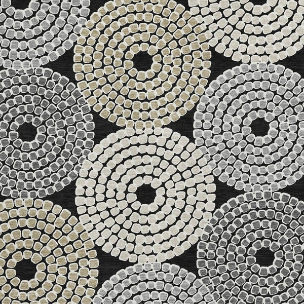 HomeRoots 8' X 10' Geometric Washable Area Rug in Black, Beige & Ivory - UV Protected, Perfect for High-Traffic Spaces 670103