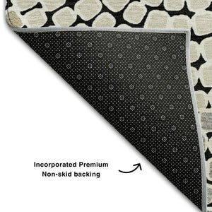 HomeRoots 9' X 12' Geometric Washable Area Rug in Black, Beige & Ivory – UV Protected, Durable, Stylish Decor 670104