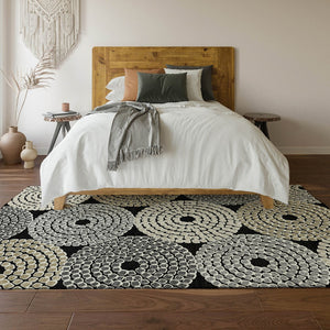HomeRoots 9' X 12' Geometric Washable Area Rug in Black, Beige & Ivory – UV Protected, Durable, Stylish Decor 670104