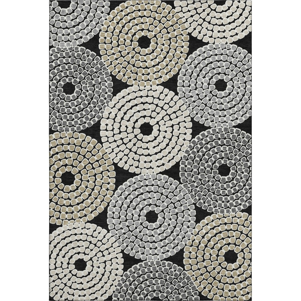 HomeRoots 10' X 14' Washable Geometric Area Rug in Black, Beige & Ivory – UV Protected, Perfect for Busy Homes! 670105