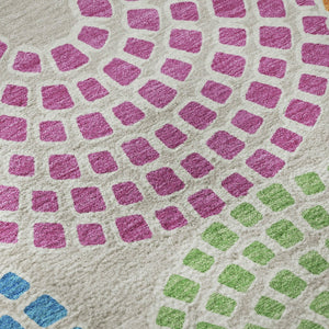 HomeRoots 8' Stylish Cream Green and Blue Geometric Washable Round Rug with UV Protection for Busy Homes 670108