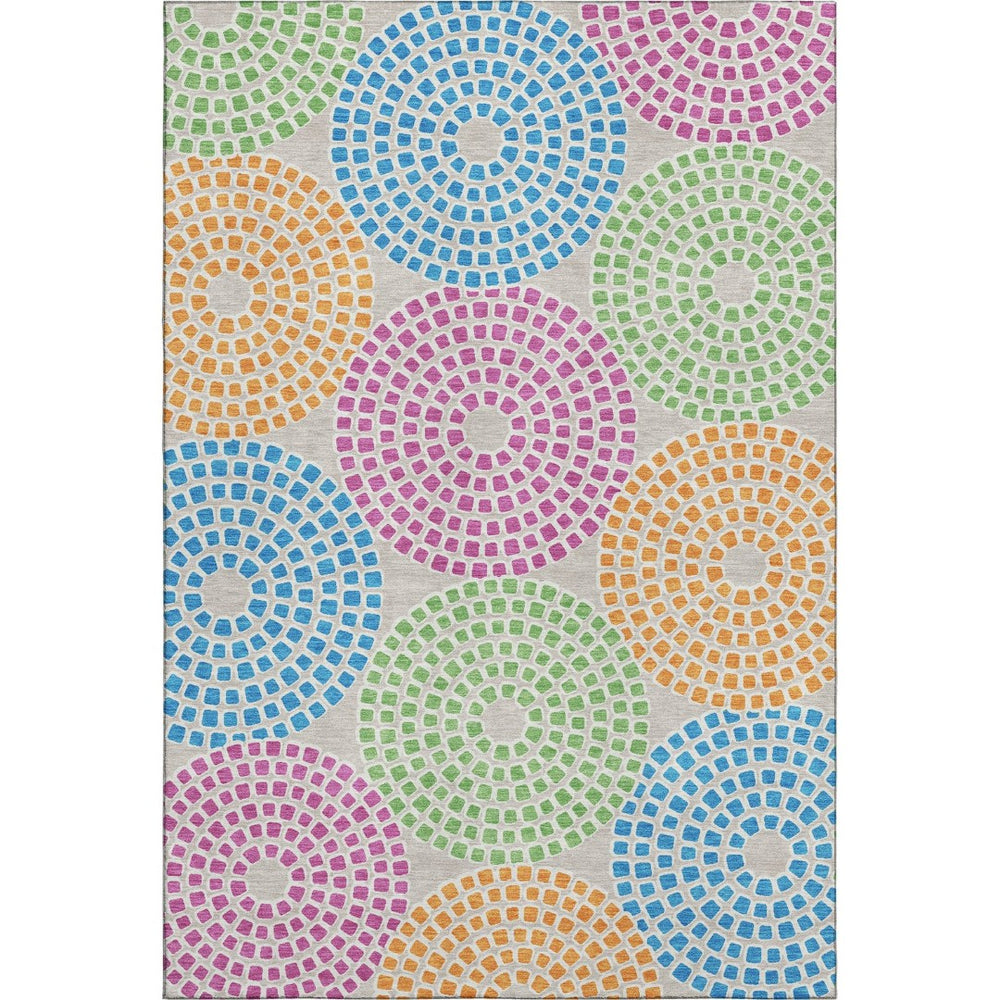 HomeRoots 9' Modern Geometric Cream, Green & Blue Area Rug – Washable, UV Protected & Stain Resistant Design 670110