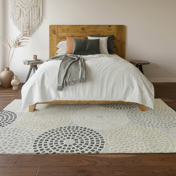 HomeRoots 9' X 12' Gray Charcoal & Silver Geometric Washable Area Rug – Durable, Stain-Resistant, UV Protected! 670116