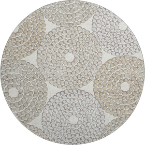 HomeRoots 8' Ivory Beige and Taupe Geometric Washable Round Rug - Stylish, Durable, and UV Protected Design! 670120
