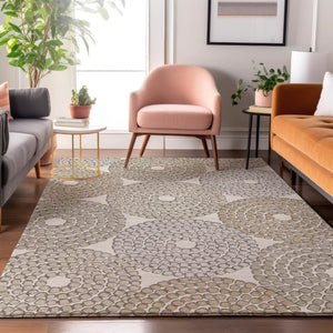HomeRoots 8' X 10' Washable Geometric Area Rug in Ivory, Beige & Taupe - UV Protected, Stain Resistant Style 670121