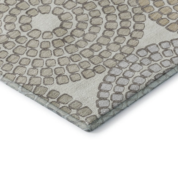 HomeRoots 8' X 10' Washable Geometric Area Rug in Ivory, Beige & Taupe - UV Protected, Stain Resistant Style 670121