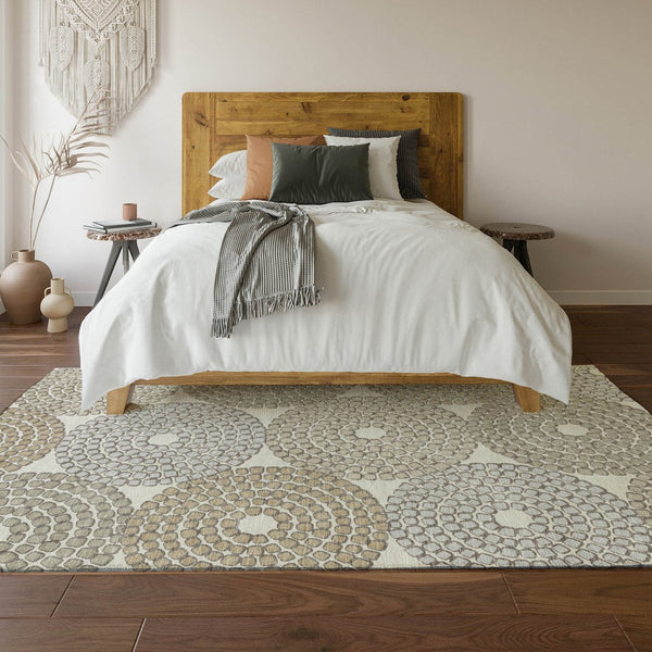 HomeRoots 8' X 10' Washable Geometric Area Rug in Ivory, Beige & Taupe - UV Protected, Stain Resistant Style 670121