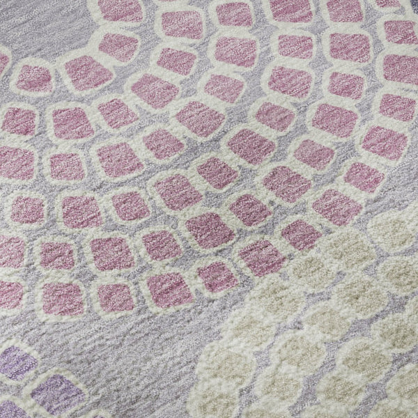 HomeRoots 8' Contemporary Lavender Gray & Blush Round Rug - Washable, UV Protected, Stain Resistant, Non-Slip 670126