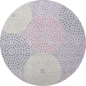 HomeRoots 8' Contemporary Lavender Gray & Blush Round Rug - Washable, UV Protected, Stain Resistant, Non-Slip 670126