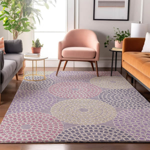 HomeRoots 8' X 10' Geometric Lavender Gray & Blush Washable Area Rug with UV Protection for Stylish Spaces 670127