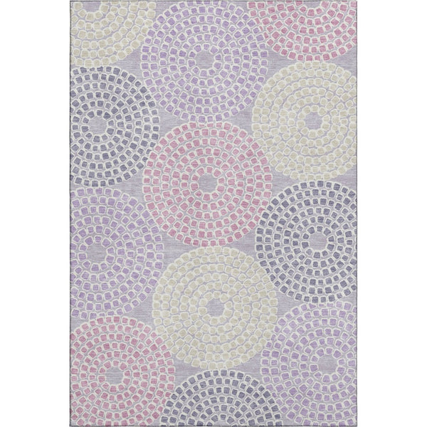 HomeRoots 8' X 10' Geometric Lavender Gray & Blush Washable Area Rug with UV Protection for Stylish Spaces 670127