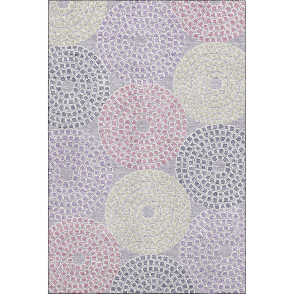 HomeRoots 9' X 12' Elegant Lavender Gray Blush Geometric Area Rug - Washable, UV Protected, Perfect for Any Room 670128