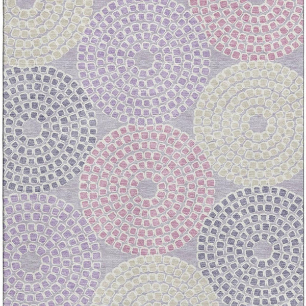 HomeRoots 9' X 12' Elegant Lavender Gray Blush Geometric Area Rug - Washable, UV Protected, Perfect for Any Room 670128