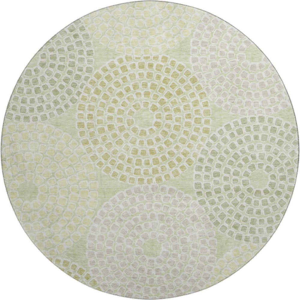 HomeRoots 8' Stylish Mint Green, Gray & Olive Geometric Washable Round Rug with UV Protection & Durability 670132