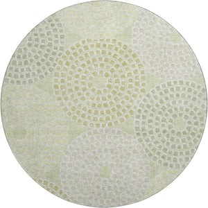 HomeRoots 8' Stylish Mint Green, Gray & Olive Geometric Washable Round Rug with UV Protection & Durability 670132