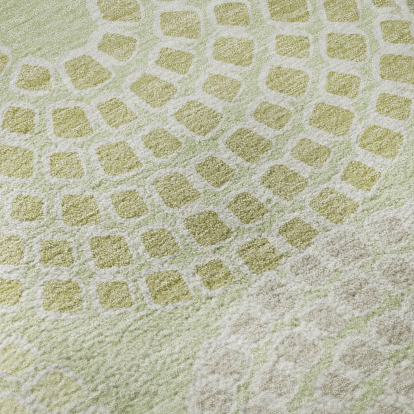 HomeRoots 8' Stylish Mint Green, Gray & Olive Geometric Washable Round Rug with UV Protection & Durability 670132