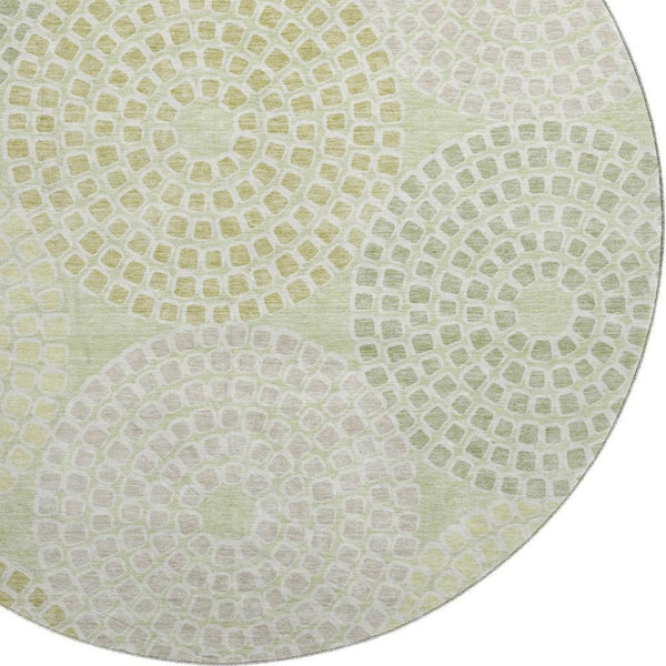 HomeRoots 8' Stylish Mint Green, Gray & Olive Geometric Washable Round Rug with UV Protection & Durability 670132