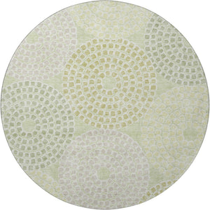 HomeRoots 8' Stylish Mint Green, Gray & Olive Geometric Washable Round Rug with UV Protection & Durability 670132