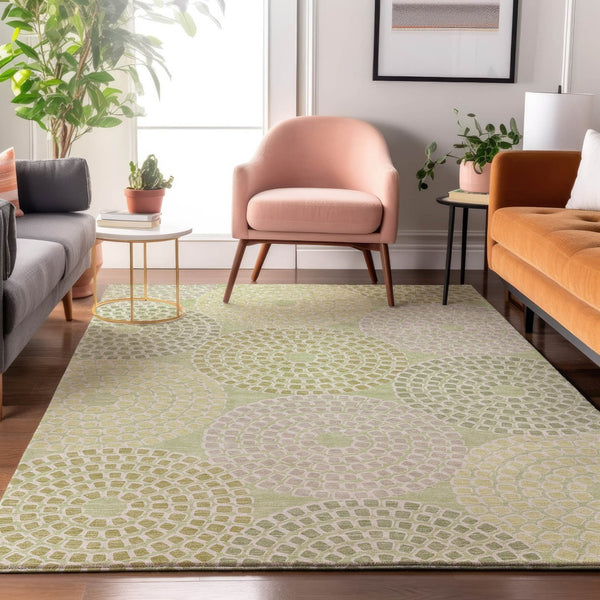 HomeRoots 9' X 12' Stylish Mint Green Geometric Area Rug – Washable, UV-Protected, Perfect for High-Traffic Spaces 670134