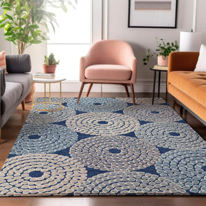 HomeRoots 8' X 10' Stylish Navy Blue, Gray & Beige Geometric Washable Area Rug with UV Protection & Durability 670139