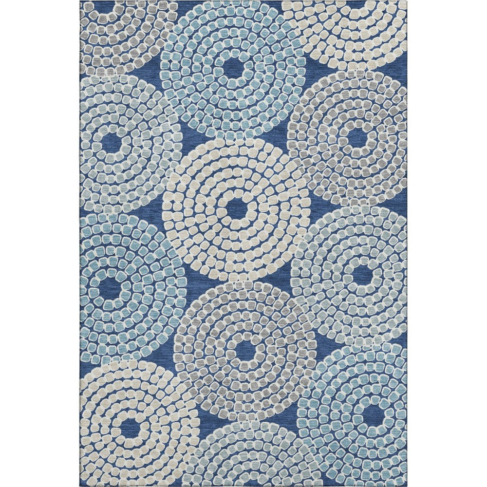 HomeRoots 9' X 12' Stylish Navy Blue, Gray & Beige Geometric Washable Area Rug with UV Protection for Homes 670140