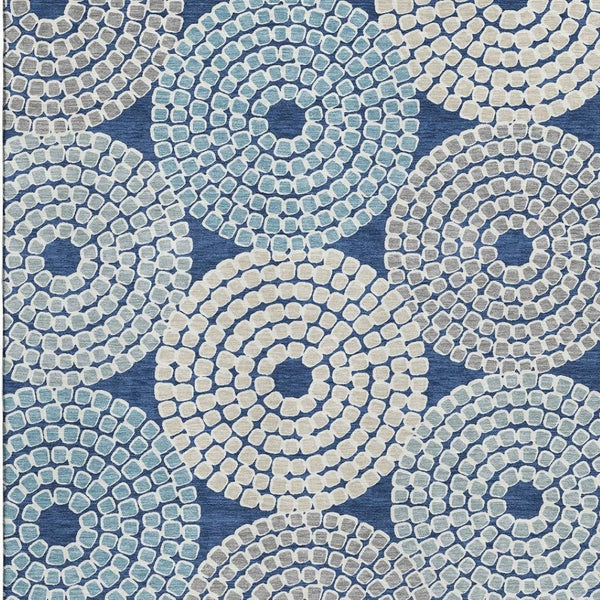 HomeRoots 9' X 12' Stylish Navy Blue, Gray & Beige Geometric Washable Area Rug with UV Protection for Homes 670140