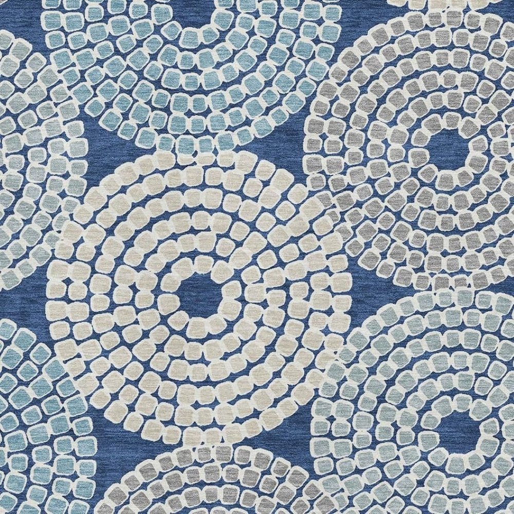 HomeRoots 10' x 14' Navy Blue, Gray & Beige Geometric Area Rug - Washable, UV Protected & Perfect for Families 670141
