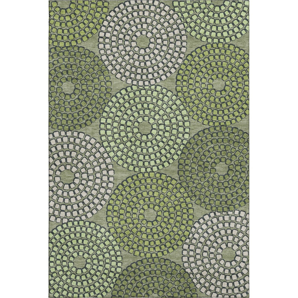 HomeRoots 5' X 8' Stylish Olive Green, Beige & Ivory Geometric Area Rug with UV Protection for Easy Living 670143
