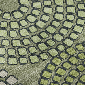 HomeRoots 8' Washable Round Rug in Olive Green, Beige & Ivory - Geometric Design with UV Protection & Durability 670144