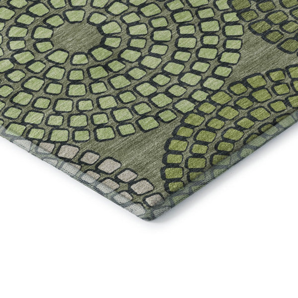 HomeRoots 10' Geometric Olive Green and Beige Washable Area Rug - Stylish, UV Protected & Easy Care Essential! 670147
