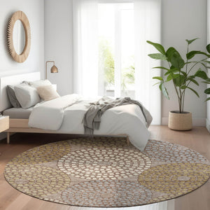 HomeRoots 8' Stylish Taupe Beige and Gray Geometric Round Rug - Washable, UV Protected, Ideal for High-Traffic Areas 670150