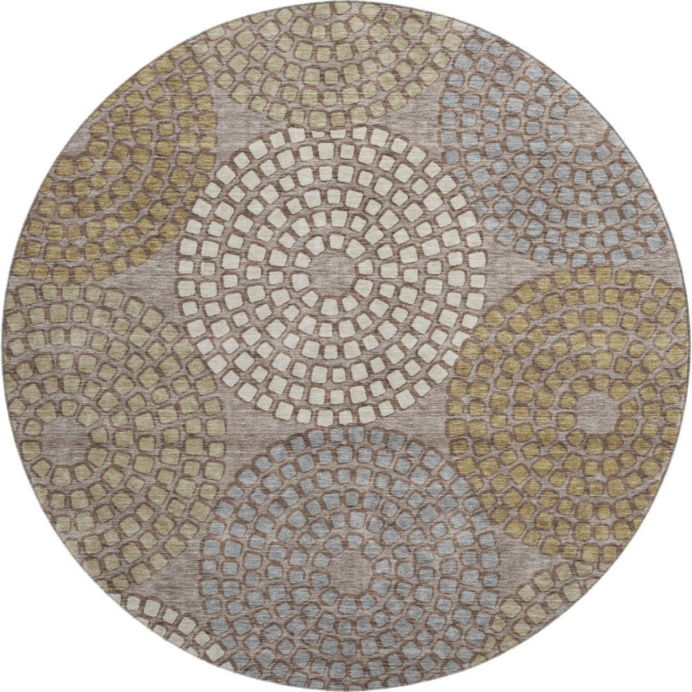 HomeRoots 8' Stylish Taupe Beige and Gray Geometric Round Rug - Washable, UV Protected, Ideal for High-Traffic Areas 670150