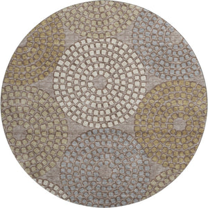 HomeRoots 8' Stylish Taupe Beige and Gray Geometric Round Rug - Washable, UV Protected, Ideal for High-Traffic Areas 670150