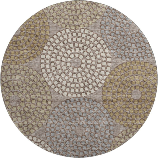 HomeRoots 8' Stylish Taupe Beige and Gray Geometric Round Rug - Washable, UV Protected, Ideal for High-Traffic Areas 670150