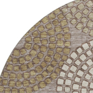 HomeRoots 8' Stylish Taupe Beige and Gray Geometric Round Rug - Washable, UV Protected, Ideal for High-Traffic Areas 670150